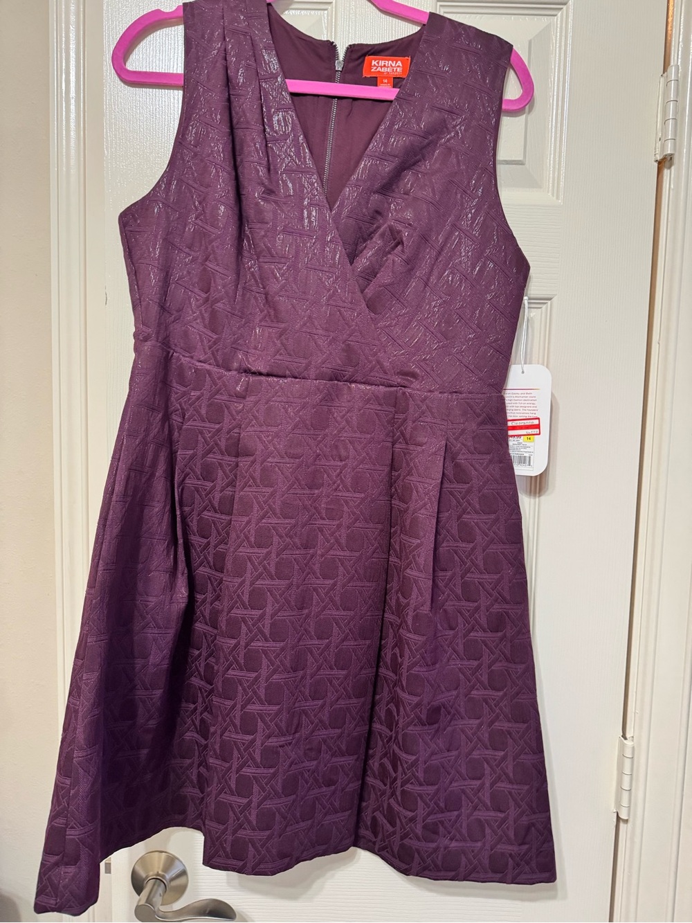 Kirna Zabete Deep Plum Textured Sleeveless Fit-and-Flare Dress